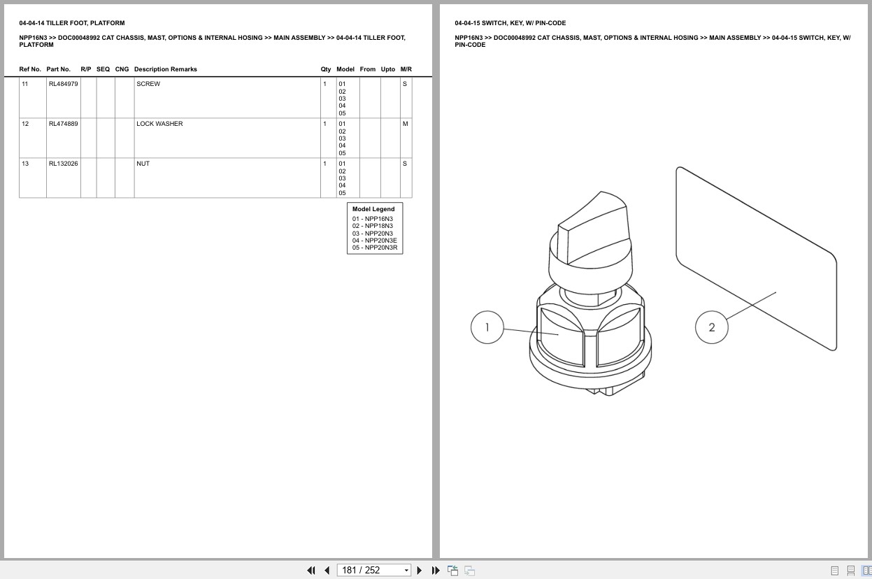 Caterpillar Forklift NPP16N3 Chassis Mast Options Internal Hosing Europe Parts Catalog DOC00048992 (2)