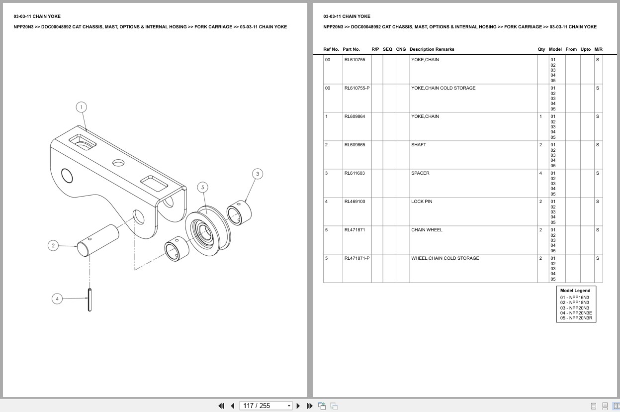 Caterpillar Forklift NPP20N3 Chassis Mast Options Internal Hosing Europe Parts Catalog DOC00048992 (2)