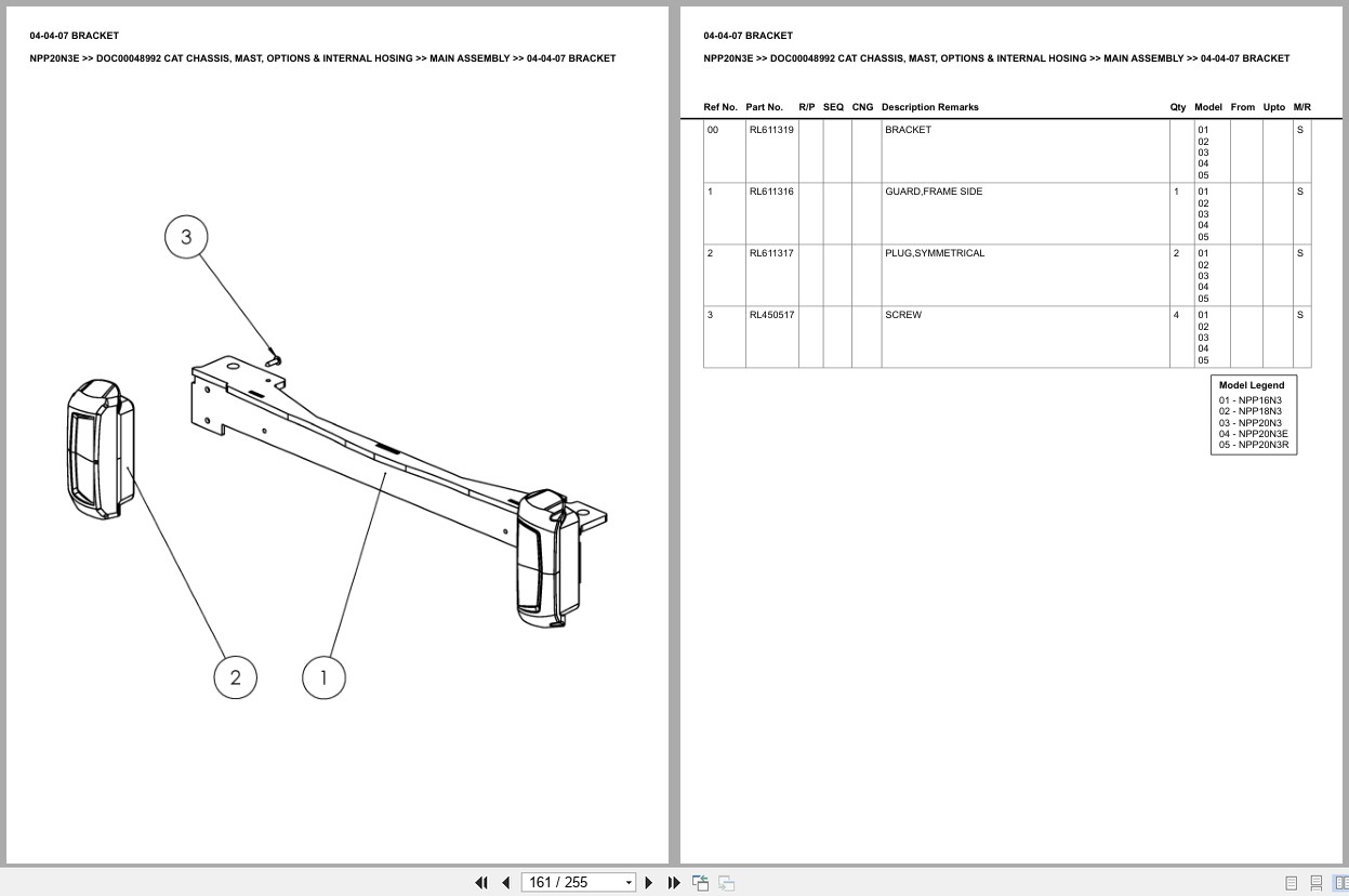 Caterpillar Forklift NPP20N3E Chassis Mast Options Internal Hosing Europe Parts Catalog DOC00048992 (2)