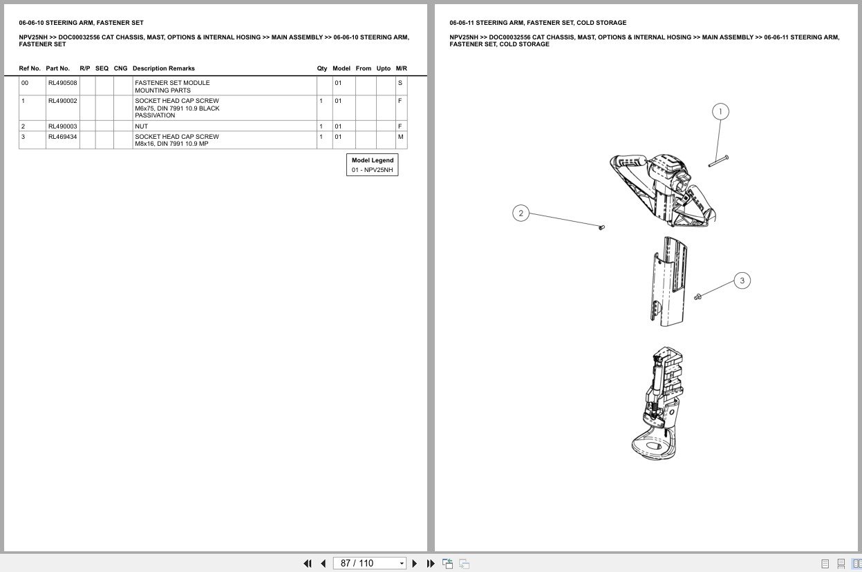 Caterpillar Forklift NPV25NH Chassis Mast Options Internal Hosing Europe Parts Catalog DOC00032556 (2)