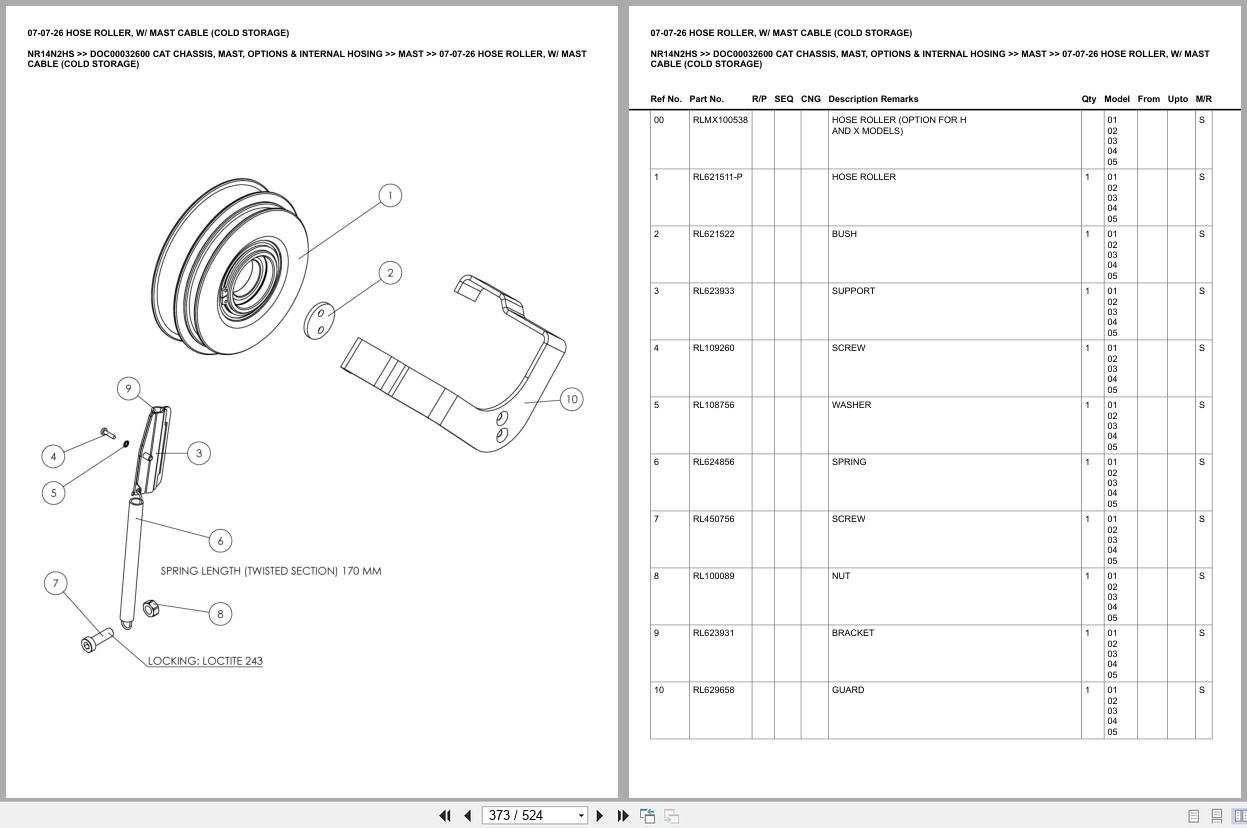 Caterpillar Forklift NR14N2HS Chassis Mast Options Internal Hosing Europe Parts Catalog DOC00032600 (2)
