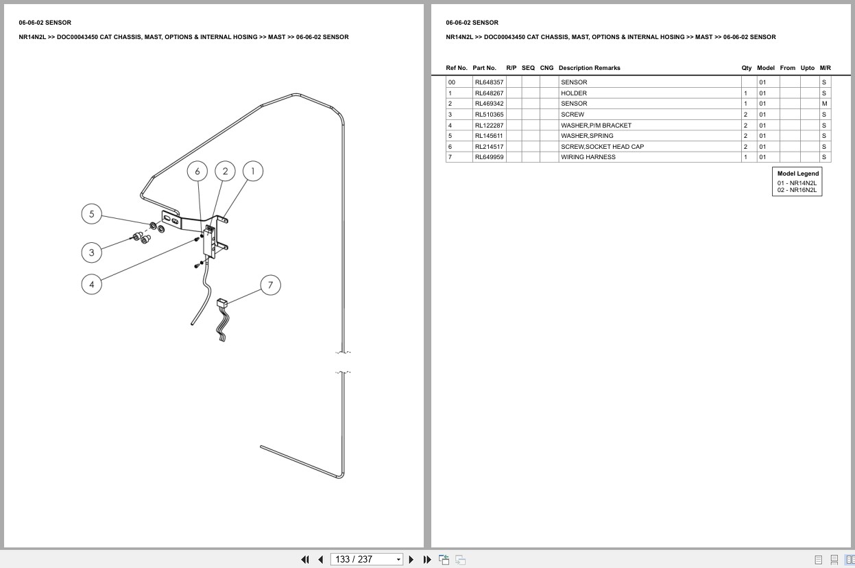 Caterpillar Forklift NR14N2L Chassis Mast Options Internal Hosing Europe Parts Catalog DOC00043450 (2)