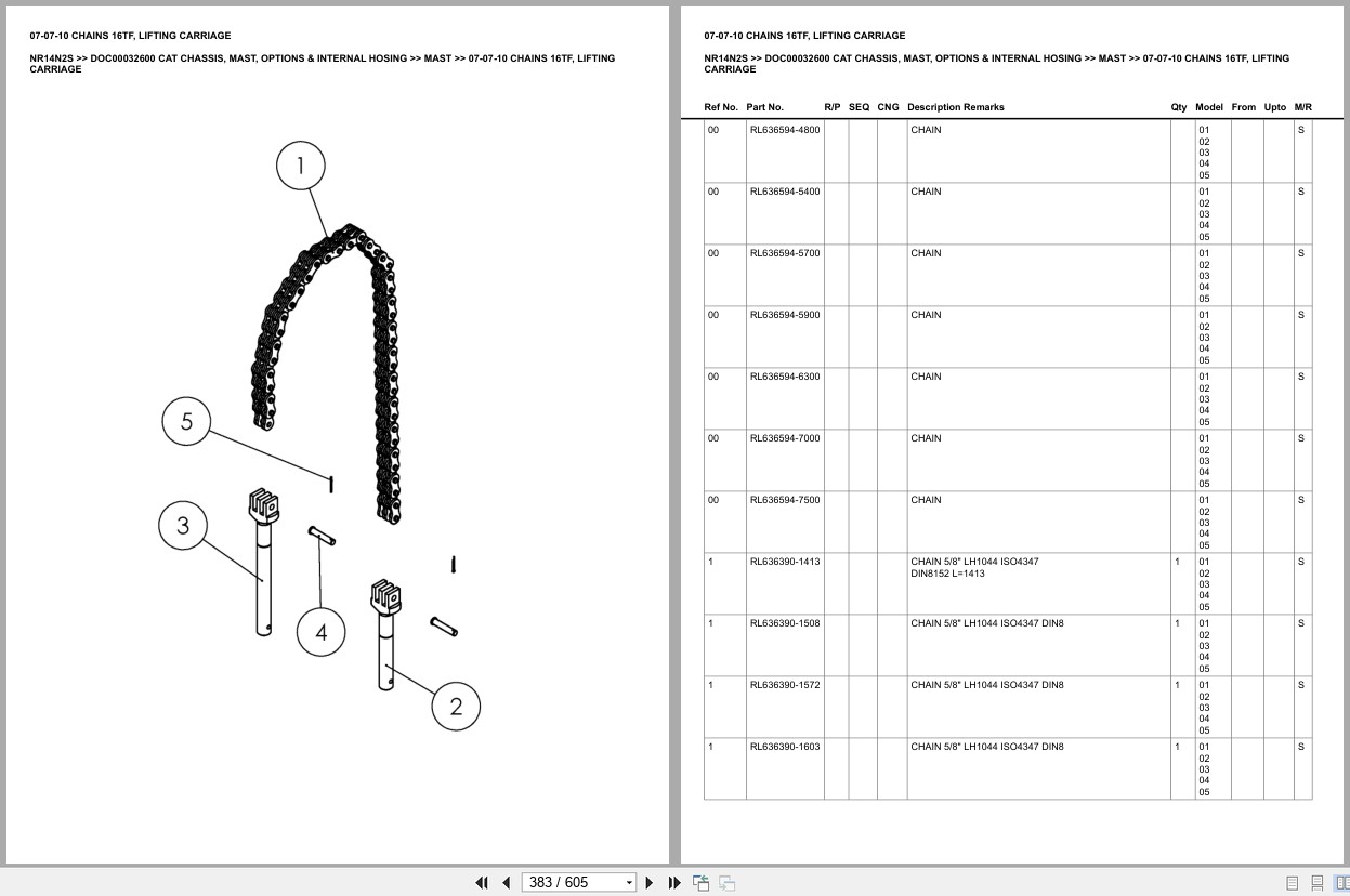 Caterpillar Forklift NR14N2S Chassis Mast Options Internal Hosing Europe Parts Catalog DOC00032600 (2)