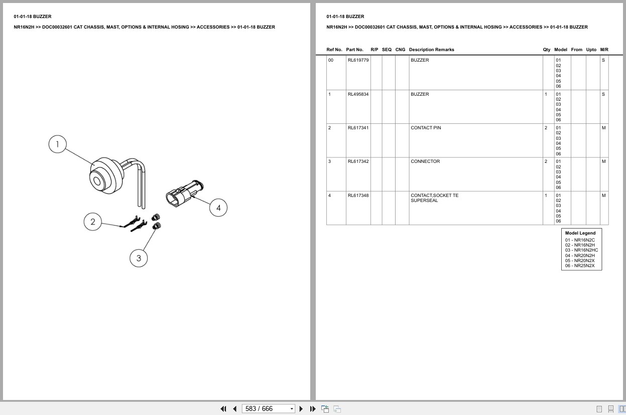 Caterpillar Forklift NR16N2H Chassis Mast Options Internal Hosing Europe Parts Catalog DOC00032601 (2)