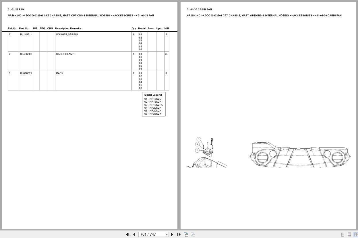 Caterpillar Forklift NR16N2HC Chassis Mast Options Internal Hosing Europe Parts Catalog DOC00032601 (2)