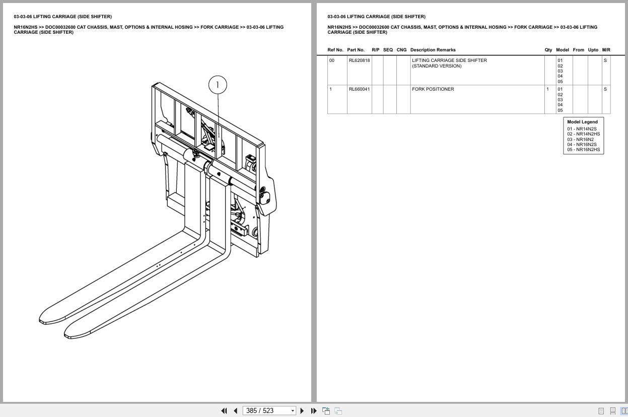 Caterpillar Forklift NR16N2HS Chassis Mast Options Internal Hosing Europe Parts Catalog DOC00032600 (2)