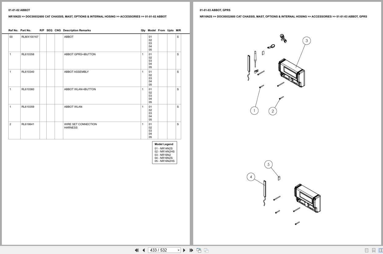 Caterpillar Forklift NR16N2S Chassis Mast Options Internal Hosing Europe Parts Catalog DOC00032600 (2)