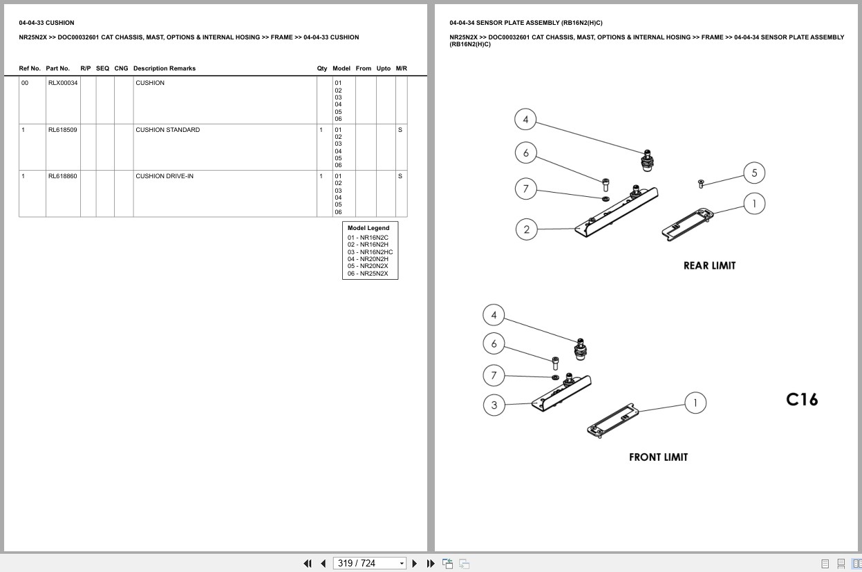 Caterpillar Forklift NR25N2X Chassis Mast Options Internal Hosing Europe Parts Catalog DOC00032601 (2)
