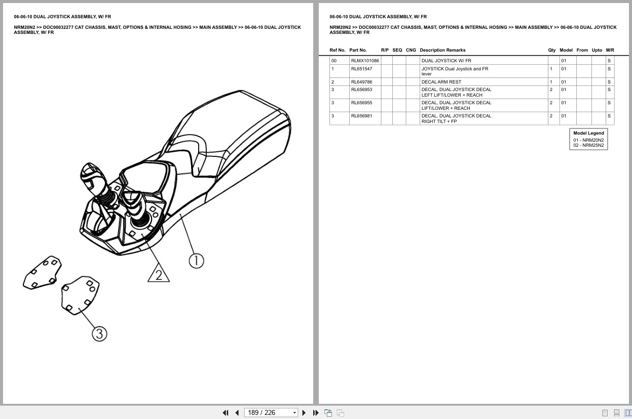Caterpillar Forklift NRM20N2 Chassis Mast Options Internal Hosing Europe Parts Catalog DOC00032277 (2)