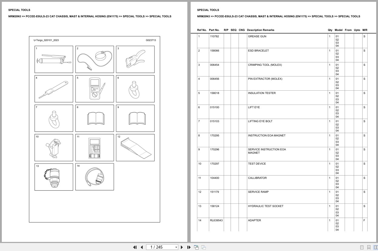 Caterpillar Forklift NRM20N3 Chassis Mast Internal Hosing EN1175 Europe Parts Catalog PCCEE E0ULS 23 (1)
