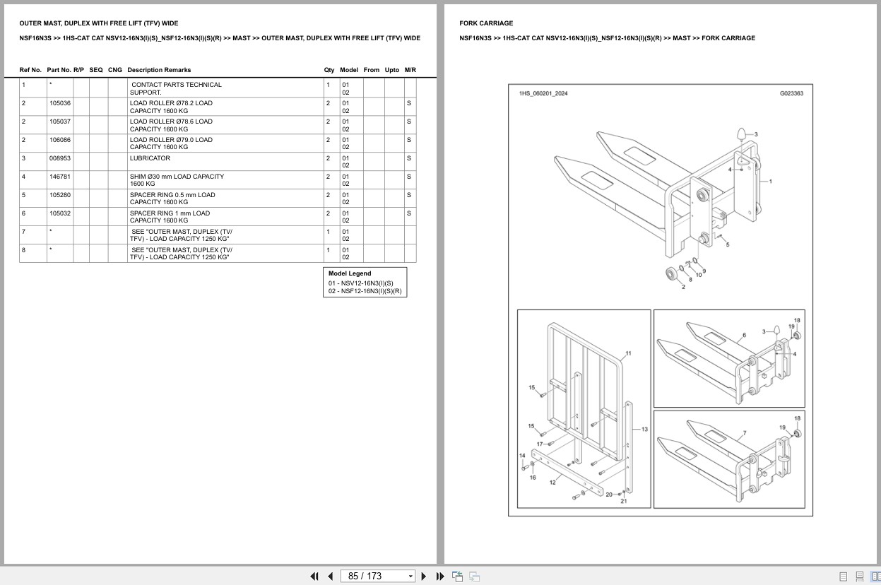Caterpillar Forklift NSF16N3S 1HS NSV12 16N3(I)(S) NSF12 16N3(I)(S)(R) Europe Parts Catalog (2)