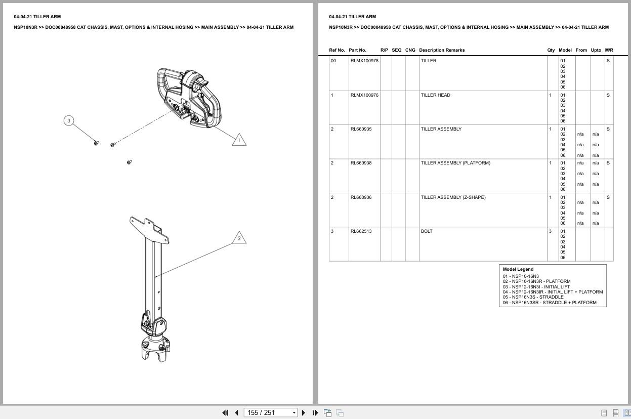 Caterpillar Forklift NSP10N3R Chassis Mast Options Internal Hosing Europe Parts Catalog DOC00048958 (2)