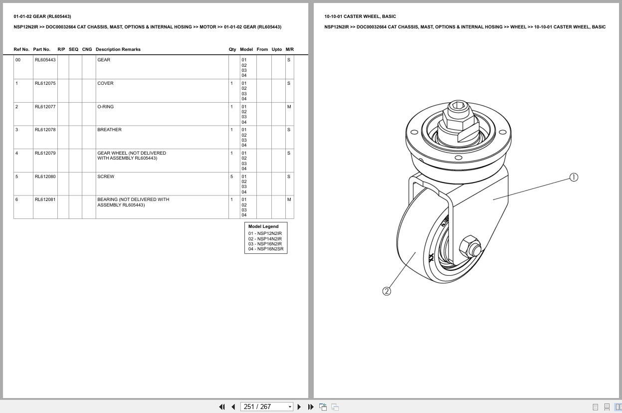 Caterpillar Forklift NSP12N2IR Chassis Mast Options Internal Hosing Europe Parts Catalog DOC00032664 (2)