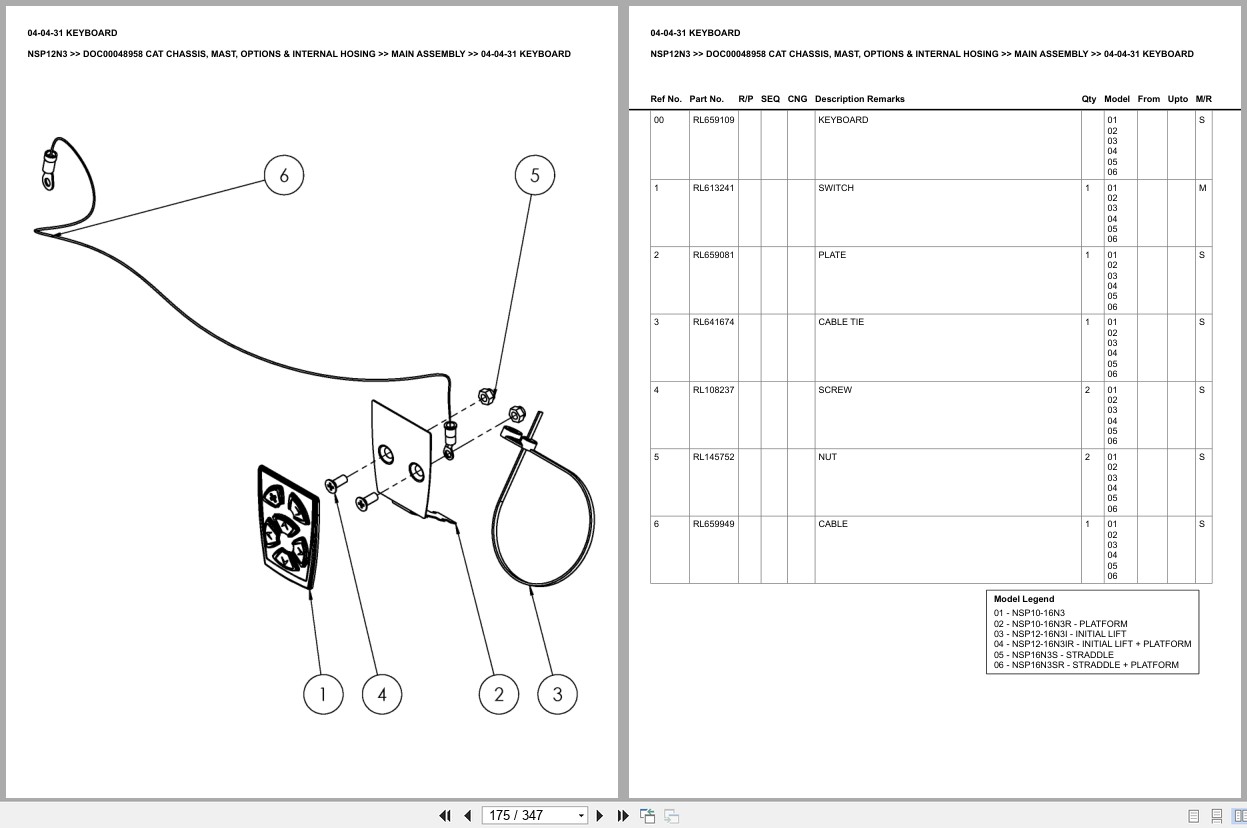 Caterpillar Forklift NSP12N3 Chassis Mast Options Internal Hosing Europe Parts Catalog DOC00048958 (2)