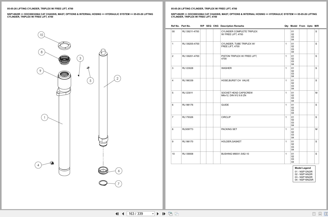 Caterpillar Forklift NSP14N2IR Chassis Mast Options Internal Hosing Europe Parts Catalog DOC00032664 (2)