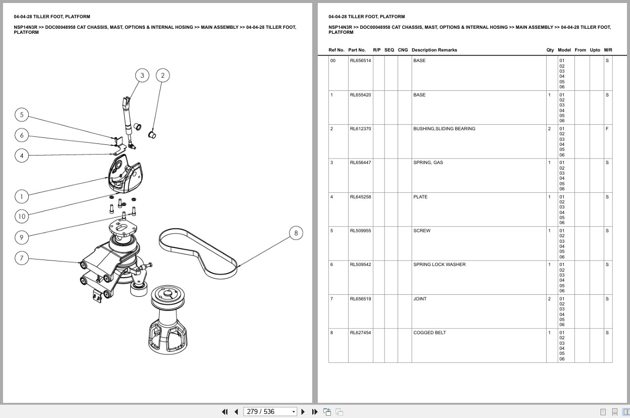 Caterpillar Forklift NSP14N3R Chassis Mast Options Internal Hosing Europe Parts Catalog DOC00048958 (2)