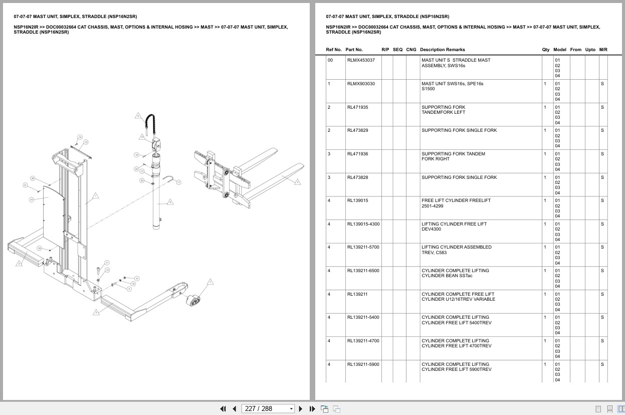 Caterpillar Forklift NSP16N2IR Chassis Mast Options Internal Hosing Europe Parts Catalog DOC00032664 (2)