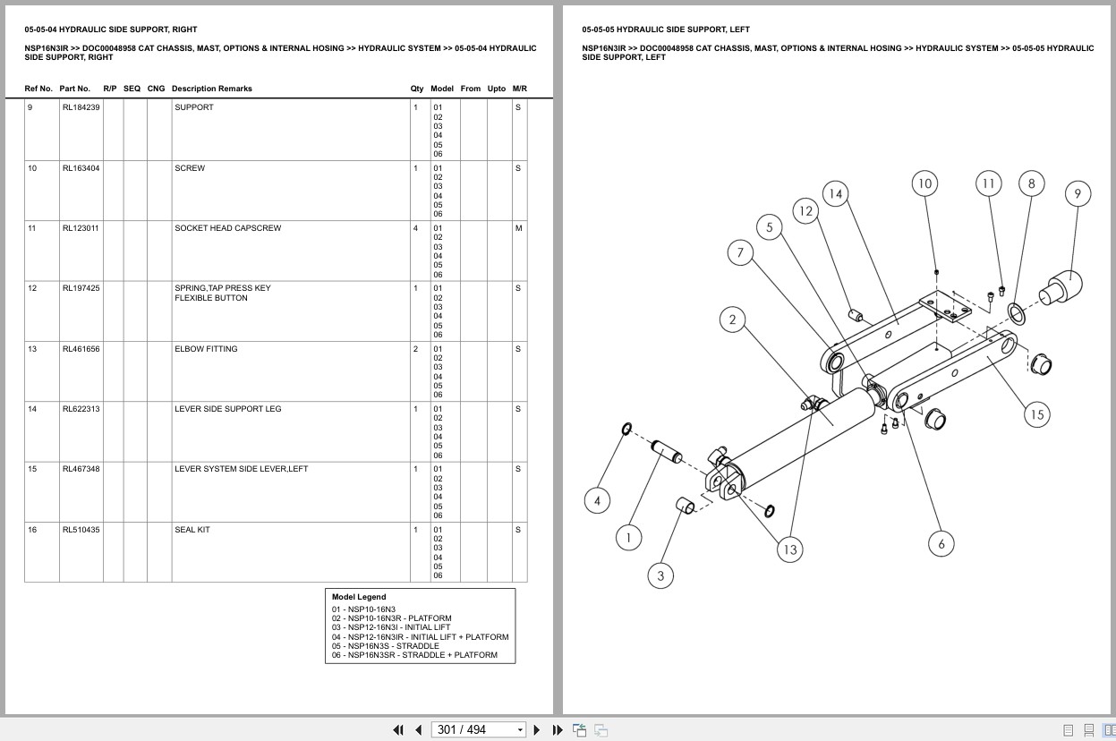 Caterpillar Forklift NSP16N3IR Chassis Mast Options Internal Hosing Europe Parts Catalog DOC00048958 (2)