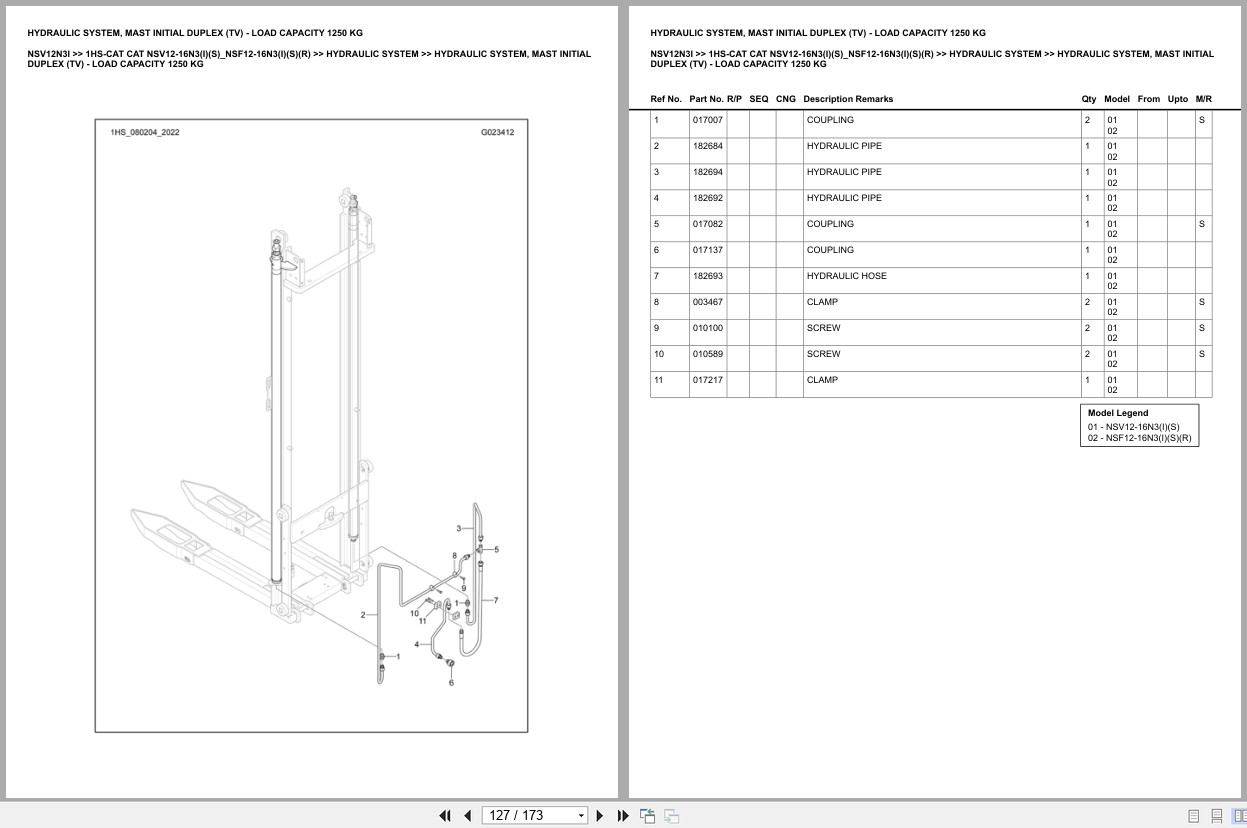 Caterpillar Forklift NSV12N3I 1HS NSV12 16N3(I)(S) NSF12 16N3(I)(S)(R) Europe Parts Catalog (2)