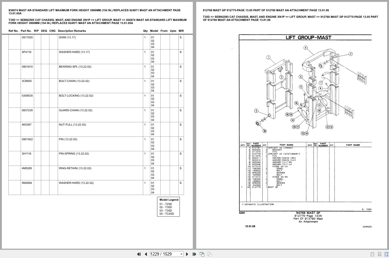 Caterpillar Forklift T35D Chassis Mast Engine XN1P Europe Parts Catalog SEBN2585 (2)