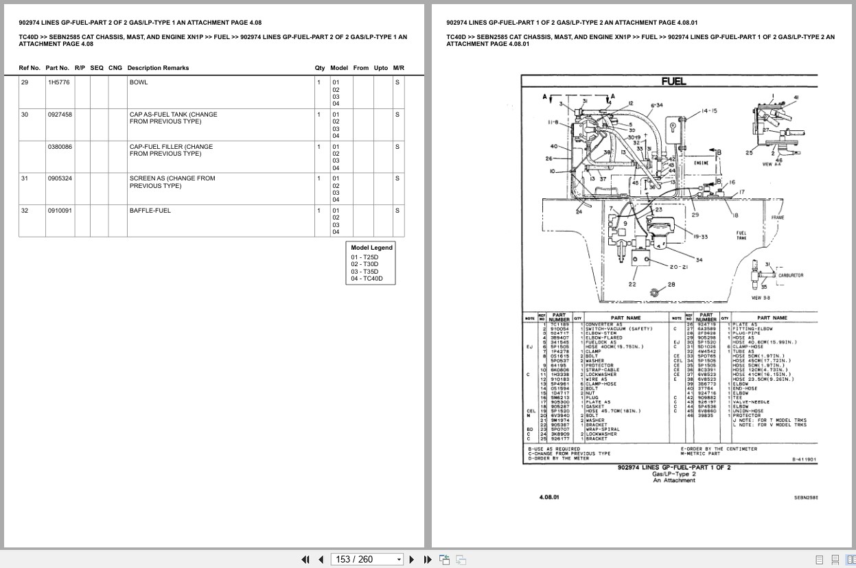 Caterpillar Forklift TC40D Chassis Mast Engine XN1P Europe Parts Catalog SEBN2585 (2)