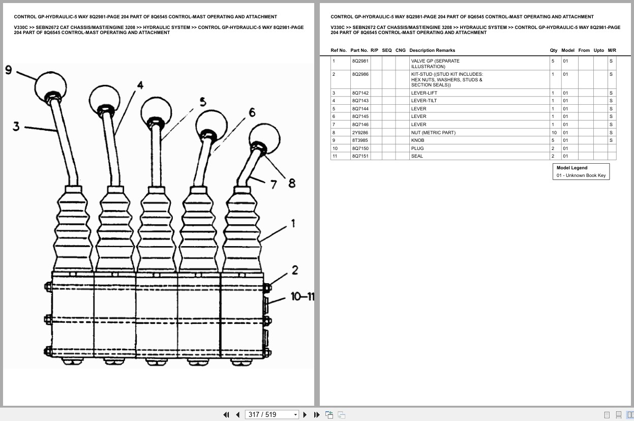 Caterpillar Forklift V330C Chassis Mast Engine 3208 Europe Parts Catalog SEBN2672 (2)
