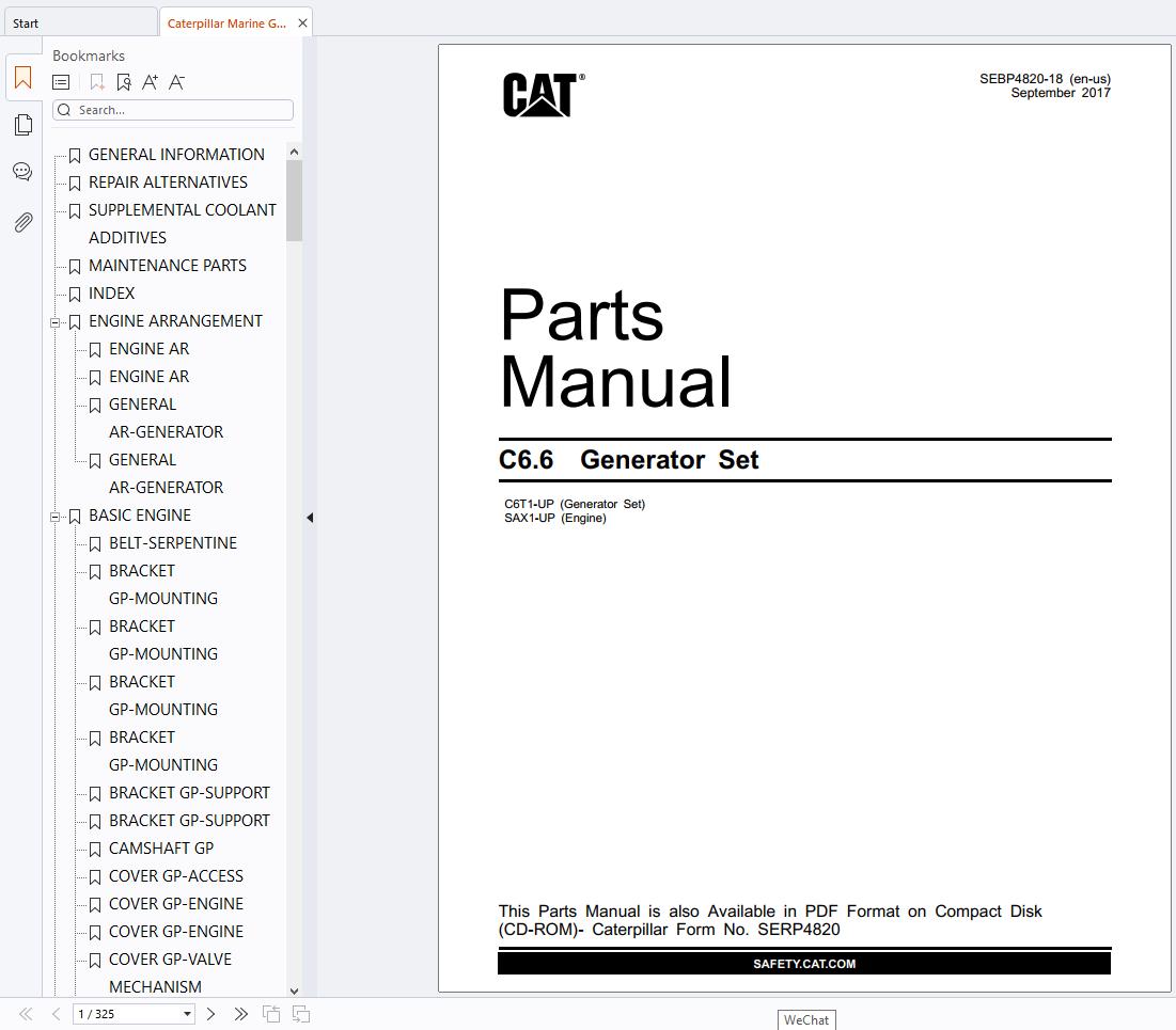 Caterpillar Marine Generator C6.6 Parts Manual SEBP4820 18 (1)