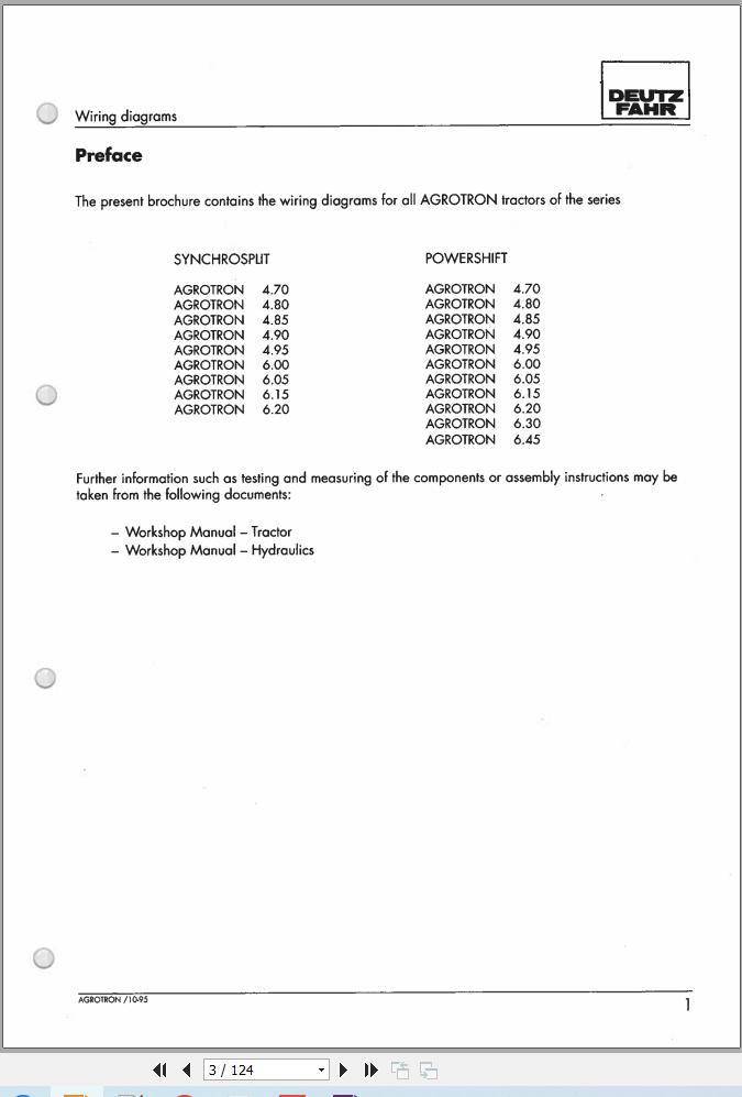 Deutz Fahr Tractor Agrotron 4.70 to 6.45 Wiring Diagram (1)