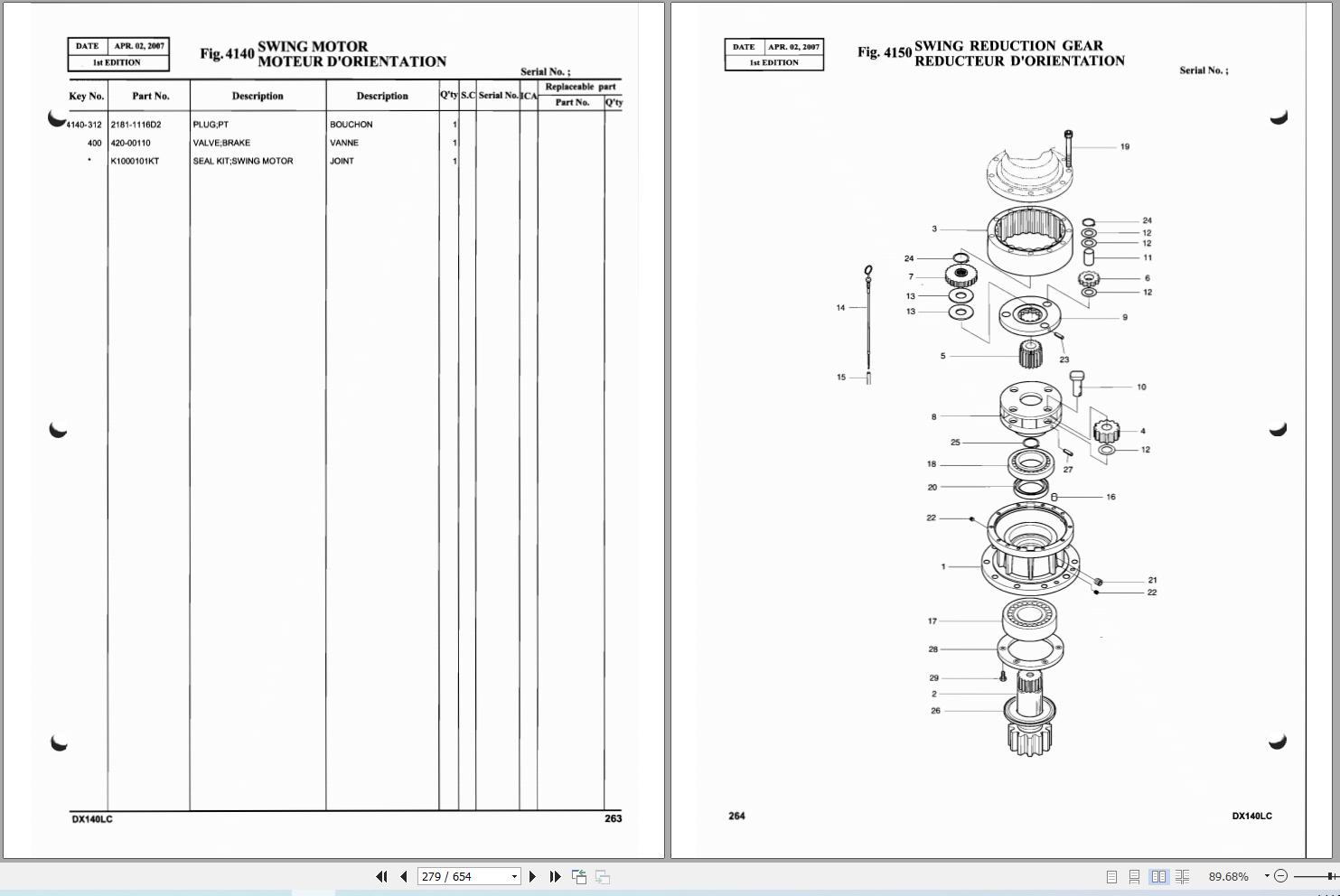 Doosan Excavator DX140LC Parts Catalog K1027953EF 2