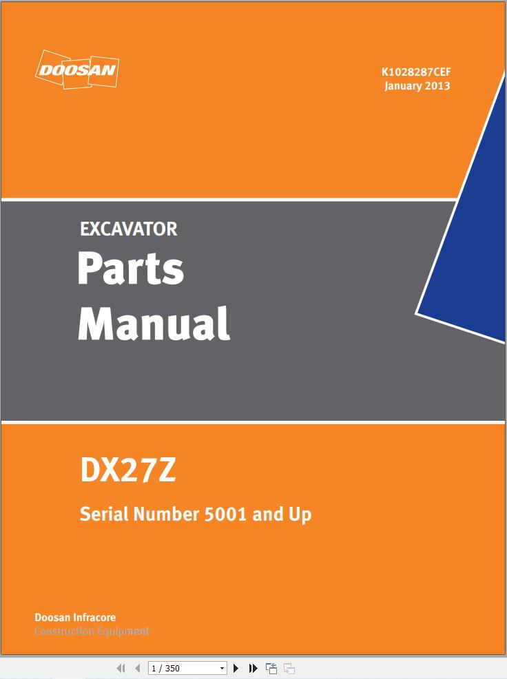 Doosan Excavator DX27Z Parts Catalog K1028287CEF 1