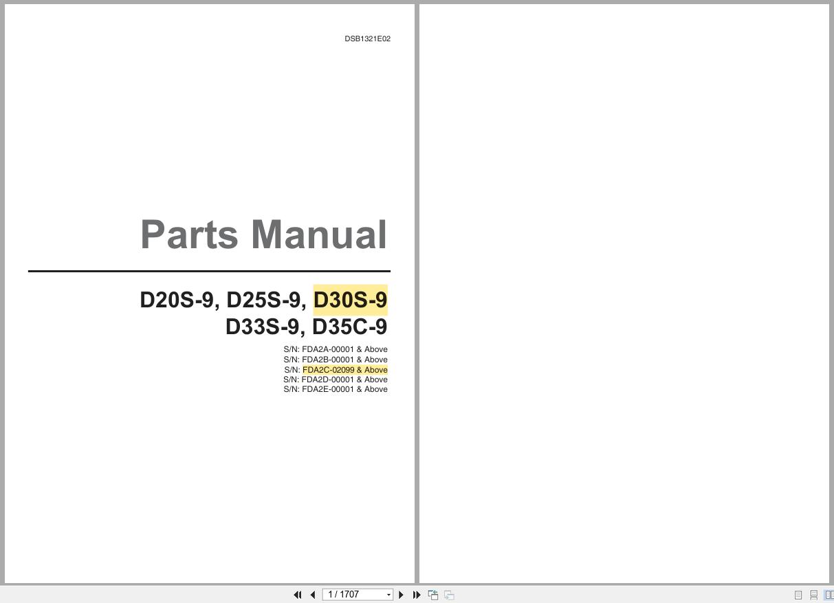 Doosan Forklift D20S 9 to D35C 9 Parts Manual DSB1321E02 (1)