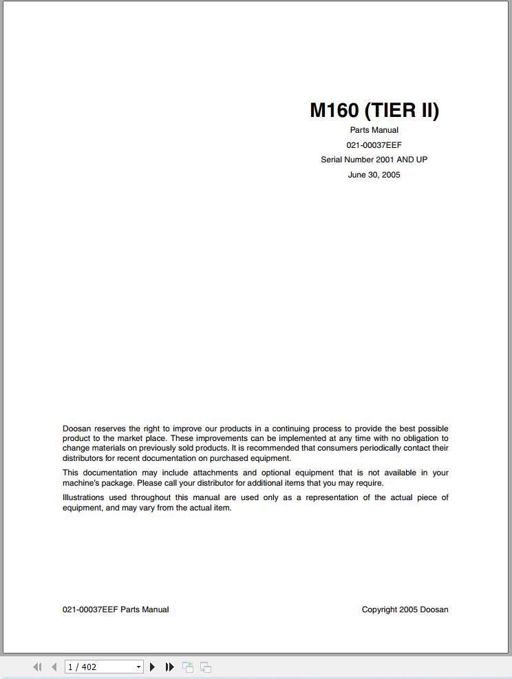 Doosan Wheel Loader DX27Z Tier II Parts Catalog 021 00037EEF 1