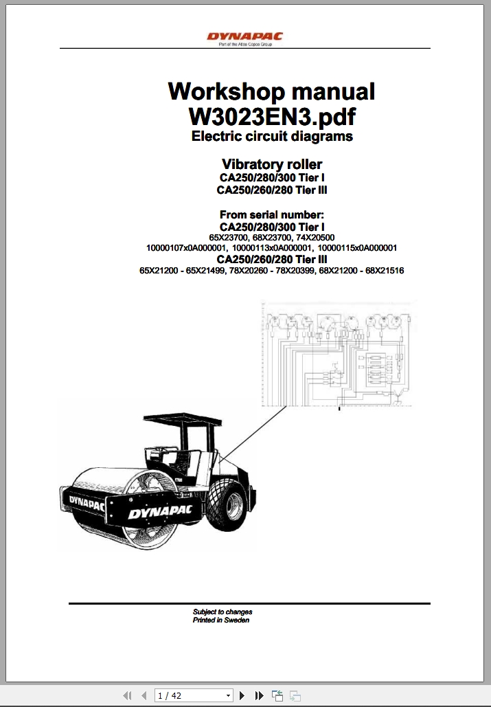 Dynapac Vibratory Roller CA250 Tier I To CA280 Tier III Workshop Manual Electrical Circuit Diagram W3023EN3 (1)