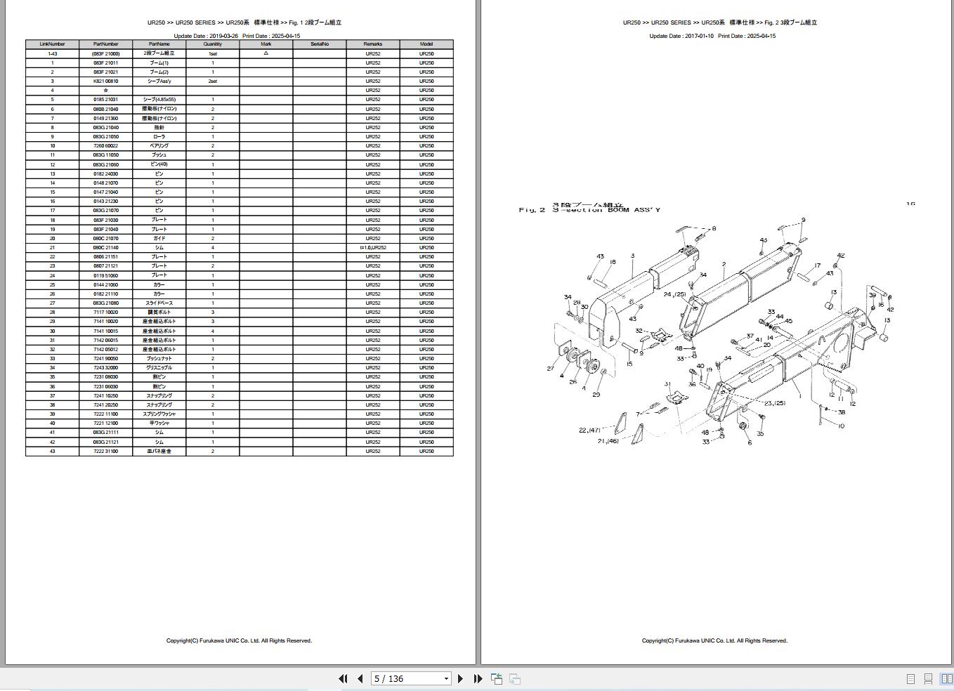 Furukawa Unic Crane UR250 SERIES Parts Catalog EN JP (2)