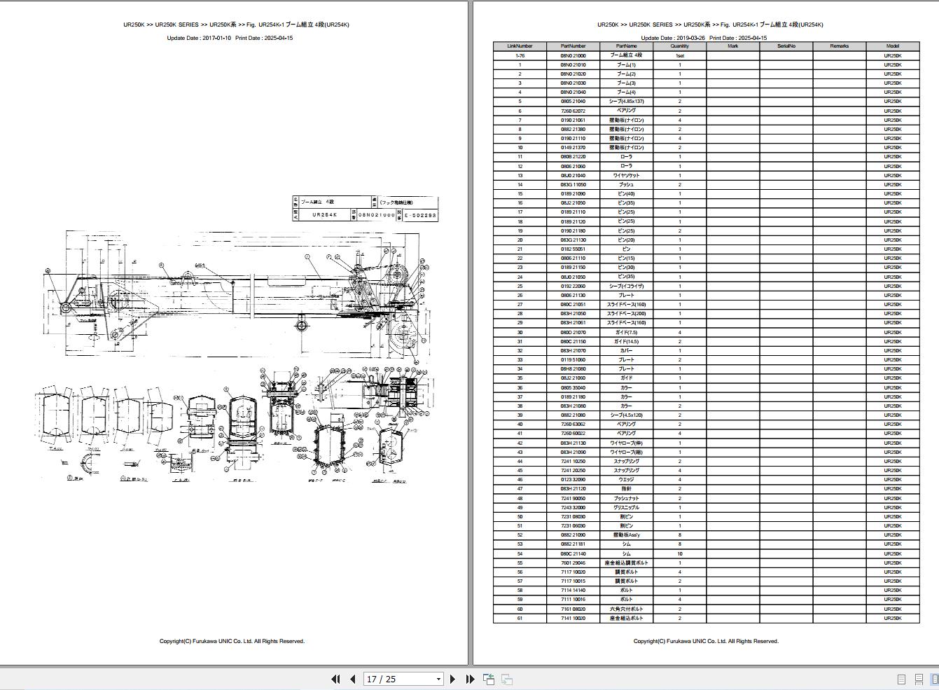 Furukawa Unic Crane UR250K SERIES Parts Catalog PCUR250K199211A EN JP (2)