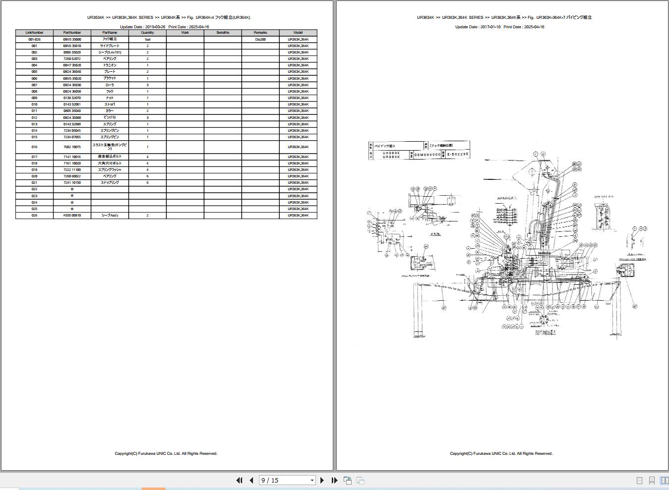 Furukawa Unic Crane UR363K UR364K Parts Catalog PCUR363K.364K199201A EN JP (2)