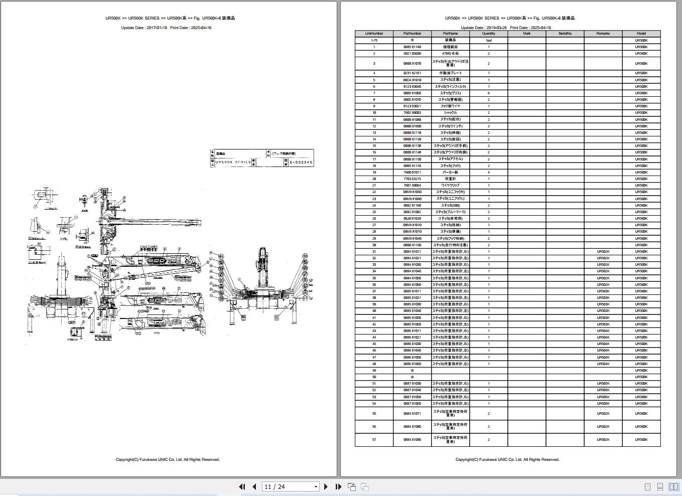 Furukawa Unic Crane UR500K SERIES Parts Catalog PCUR500K199211A EN JP (2)