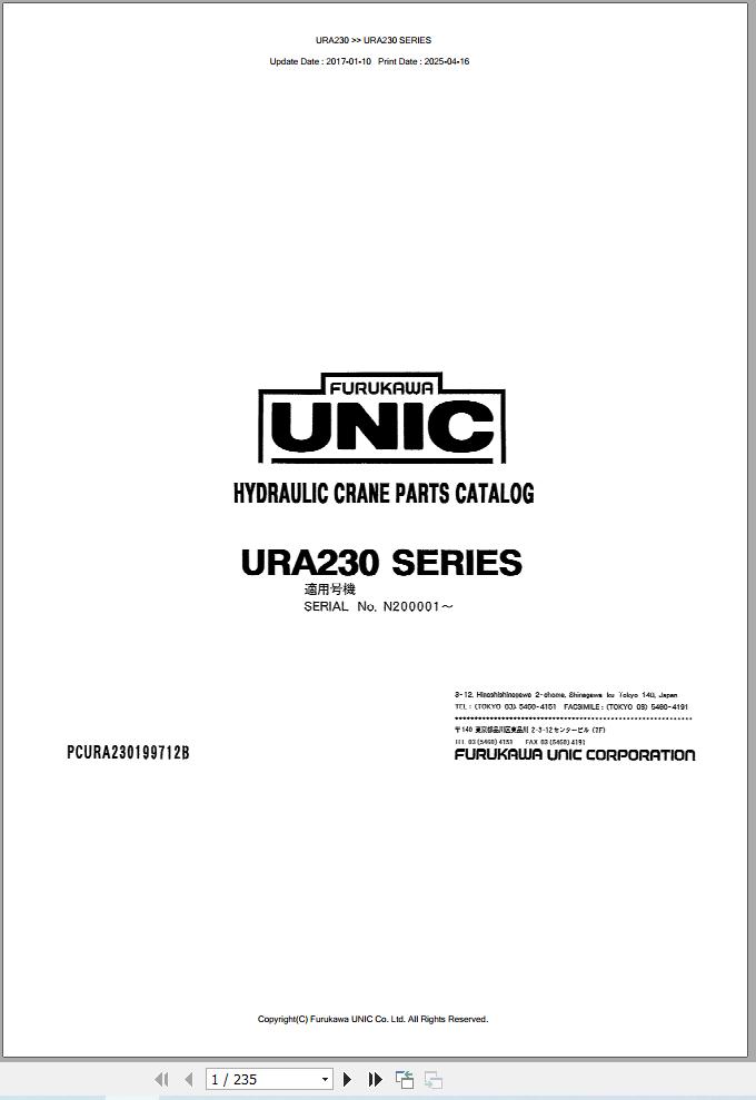 Furukawa Unic Crane URA230 SERIES Parts Catalog PCURA230199712B EN JP (1)