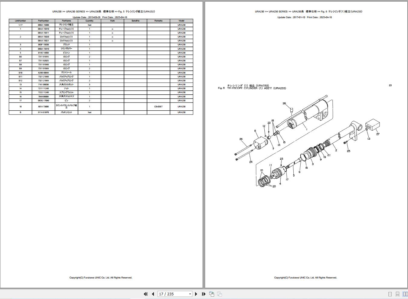 Furukawa Unic Crane URA230 SERIES Parts Catalog PCURA230199712B EN JP (2)