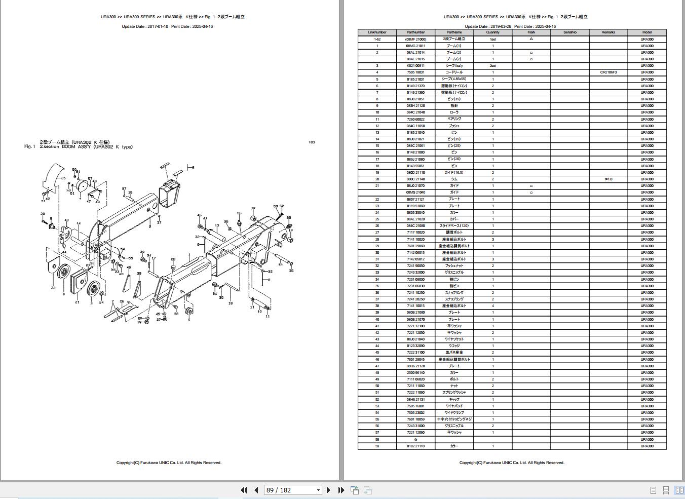 Furukawa Unic Crane URA300 SERIES Parts Catalog PCURA300199712B EN JP (2)