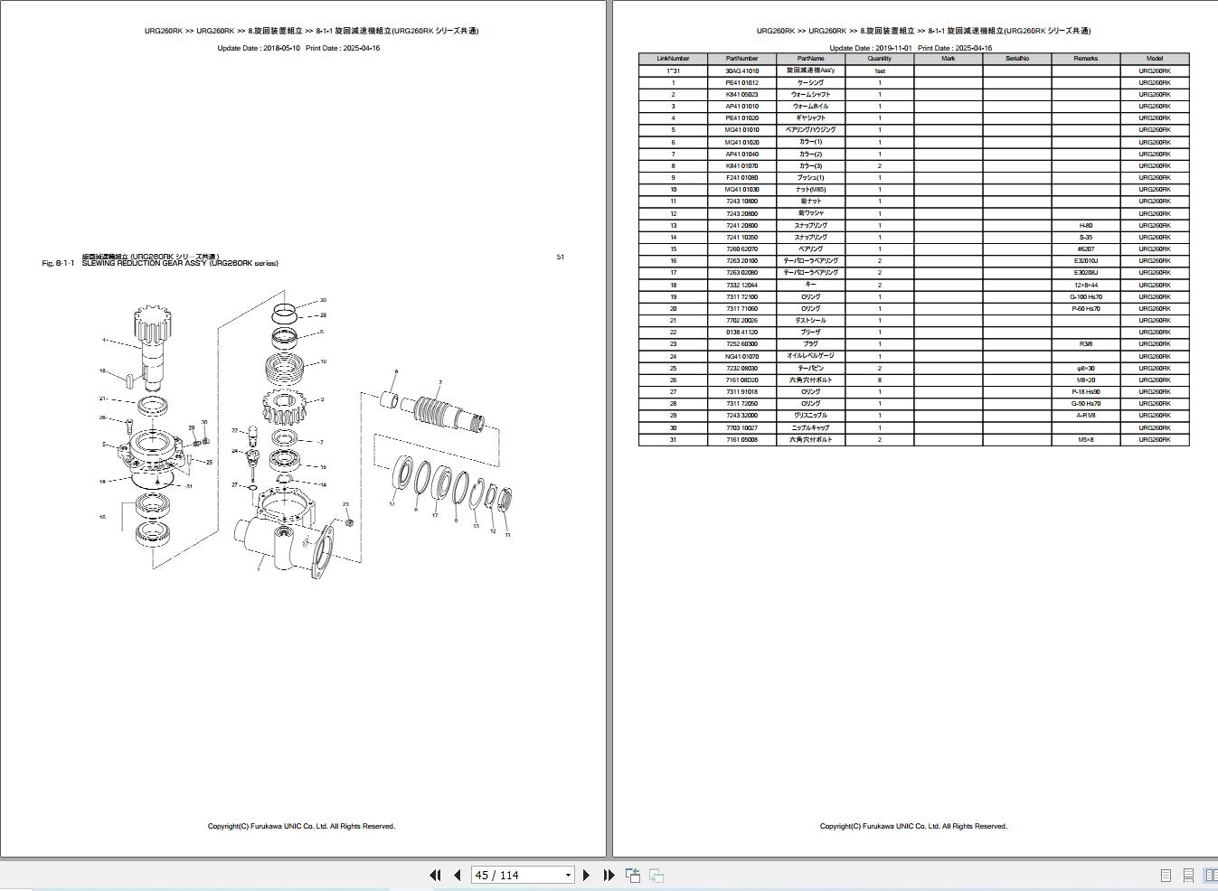 Furukawa Unic Crane URG260RK SERIES Parts Catalog PCURG260RK201801A EN JP (2)