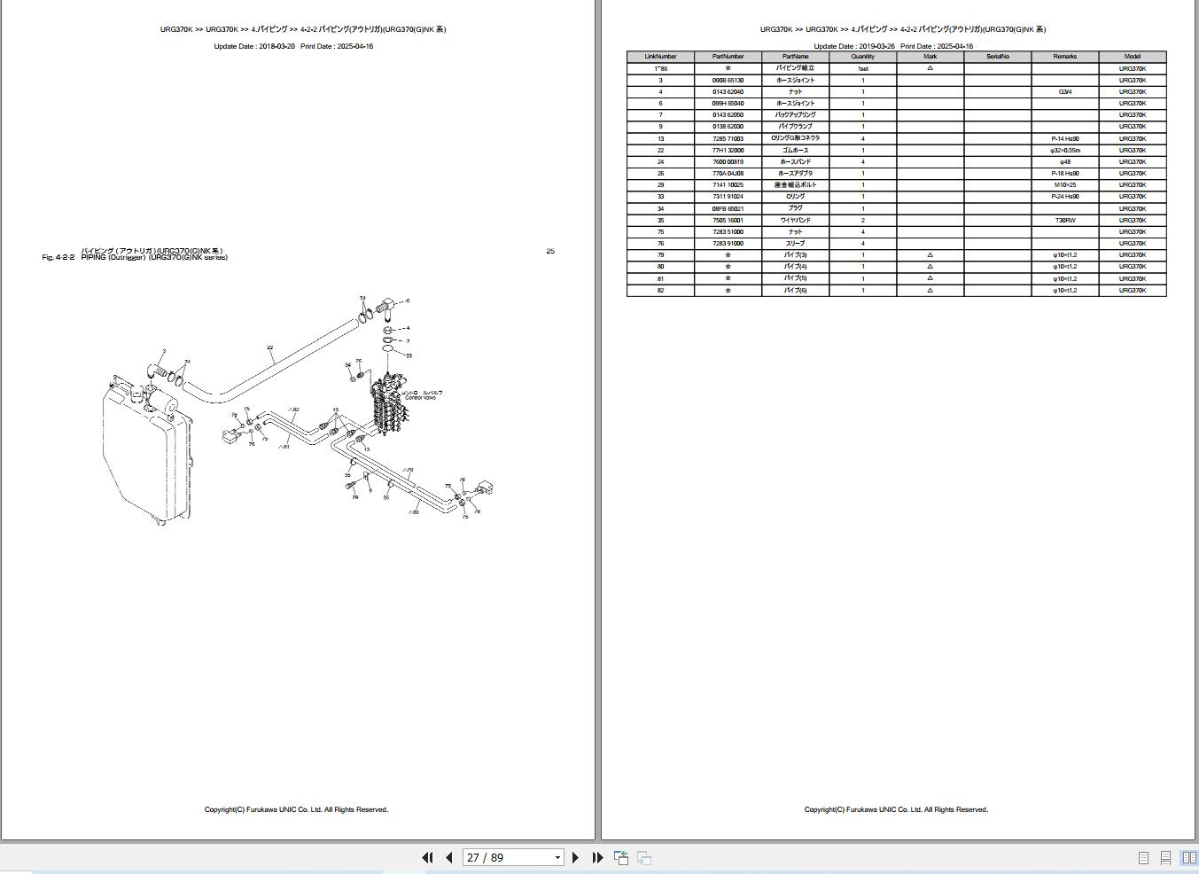 Furukawa Unic Crane URG370K SERIES Parts Catalog PCURG370K201709A EN JP (2)