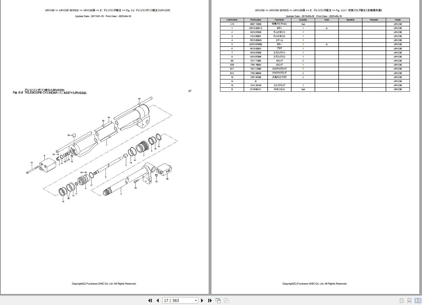 Furukawa Unic Crane URV230 SERIES Parts Catalog PCURV230200010A EN JP (2)
