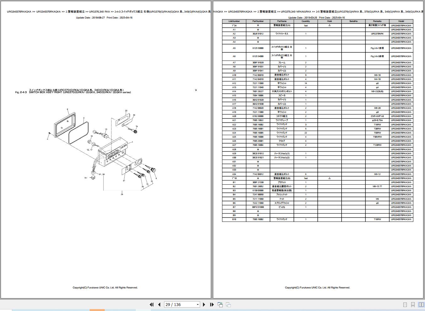 Furukawa Unic URG340 370 RKA QKA SERIES Parts Catalog PCURG370RKAQKA201712A EN JP (2)