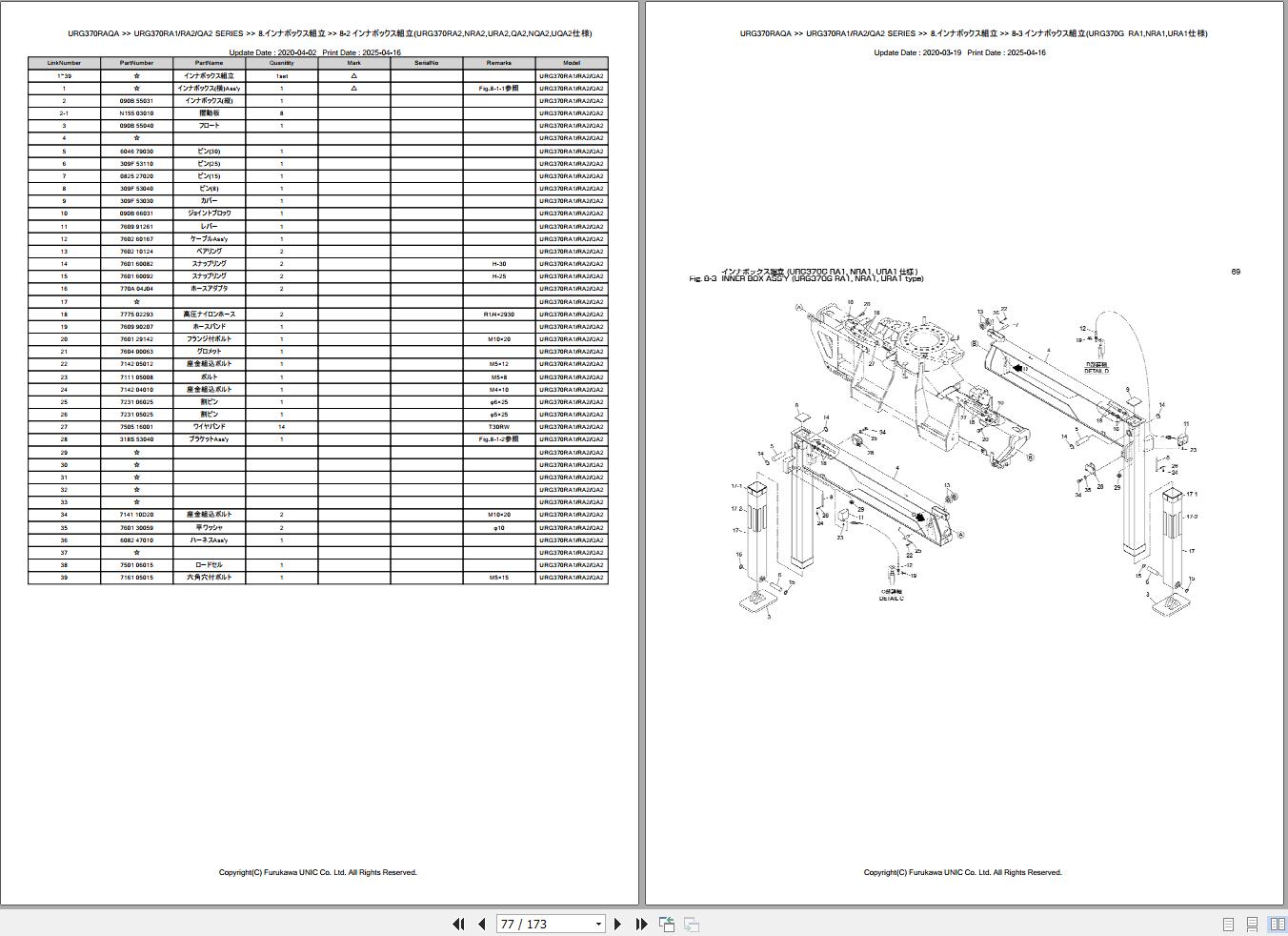 Furukawa Unic URG370RA1 RA2 QA2 SERIES Parts Catalog PCURG370RA201912A EN JP (2)