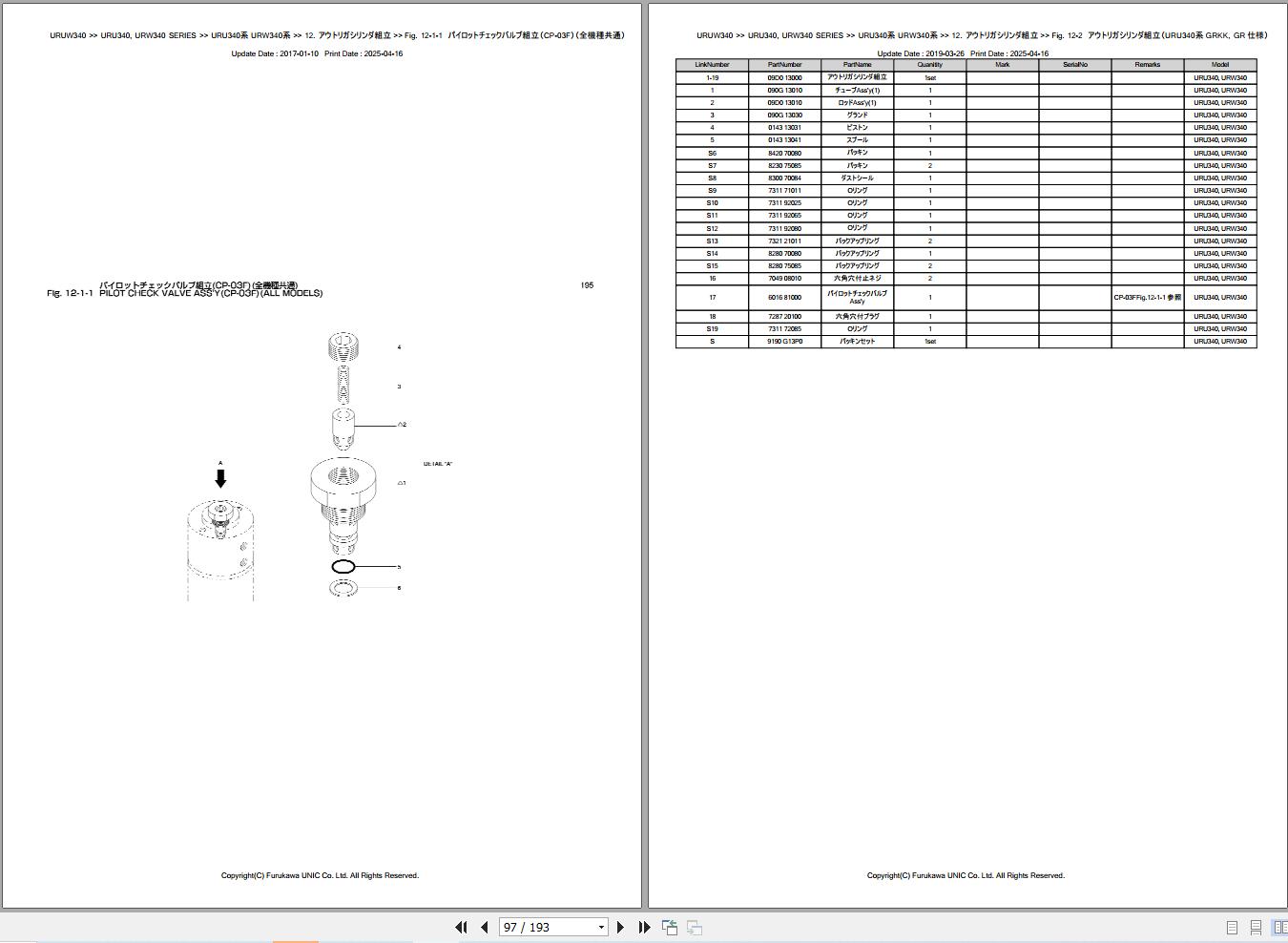 Furukawa Unic URU340 URW340 SERIES Parts Catalog PCURU340URW340200306A EN JP (2)