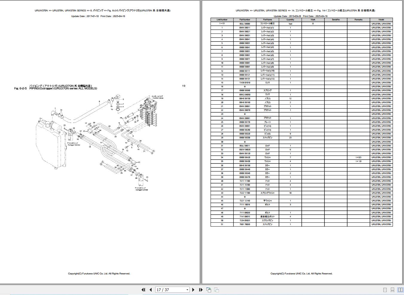 Furukawa Unic URU370N URW370N SERIES Parts Catalog PCURU370N201112A EN JP (2)