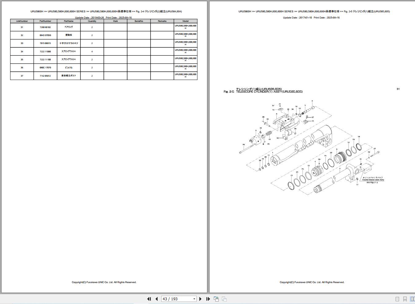 Furukawa Unic URU580 to URU600H SERIES Parts Catalog PCURU580URU600200409A EN JP (2)
