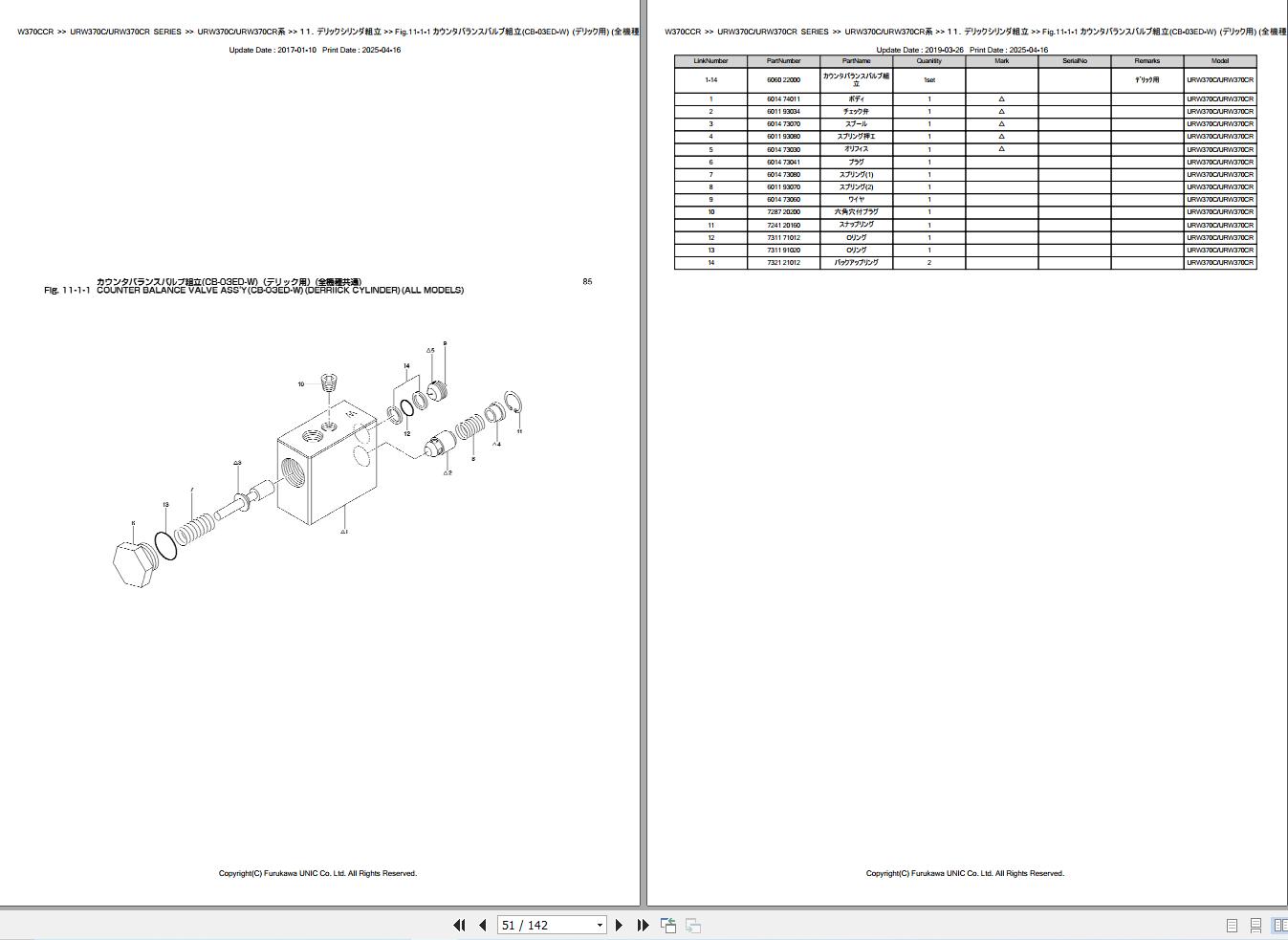 Furukawa Unic URW370C URW370CR SERIES Parts Catalog PCURW370CURW370CR200505A EN JP (2)