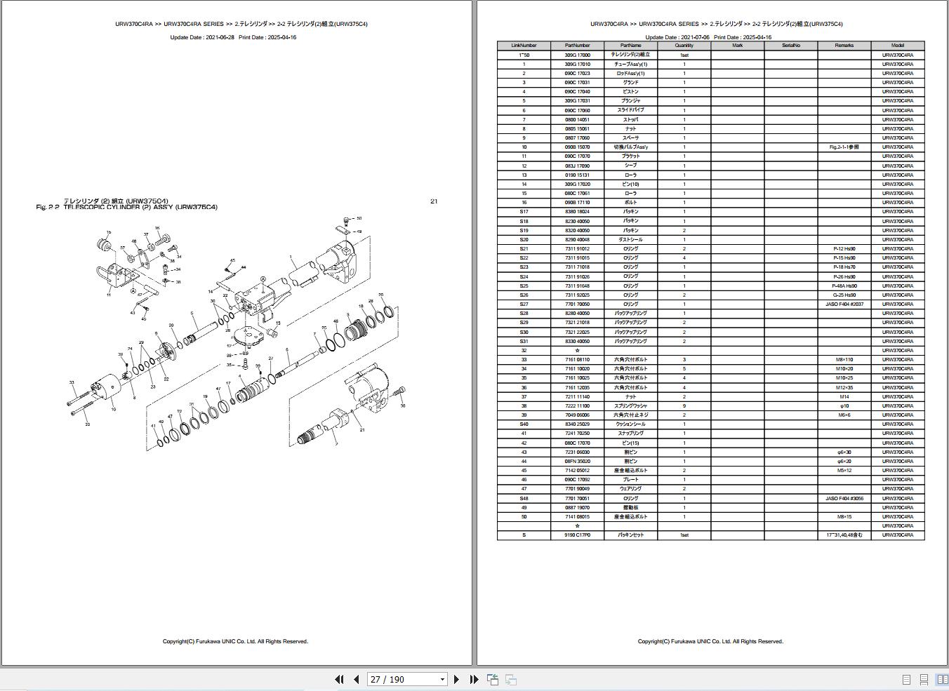 Furukawa Unic URW370C4RA MRA SERIES Parts Catalog PCURW370C4RA202007A EN JP (2)